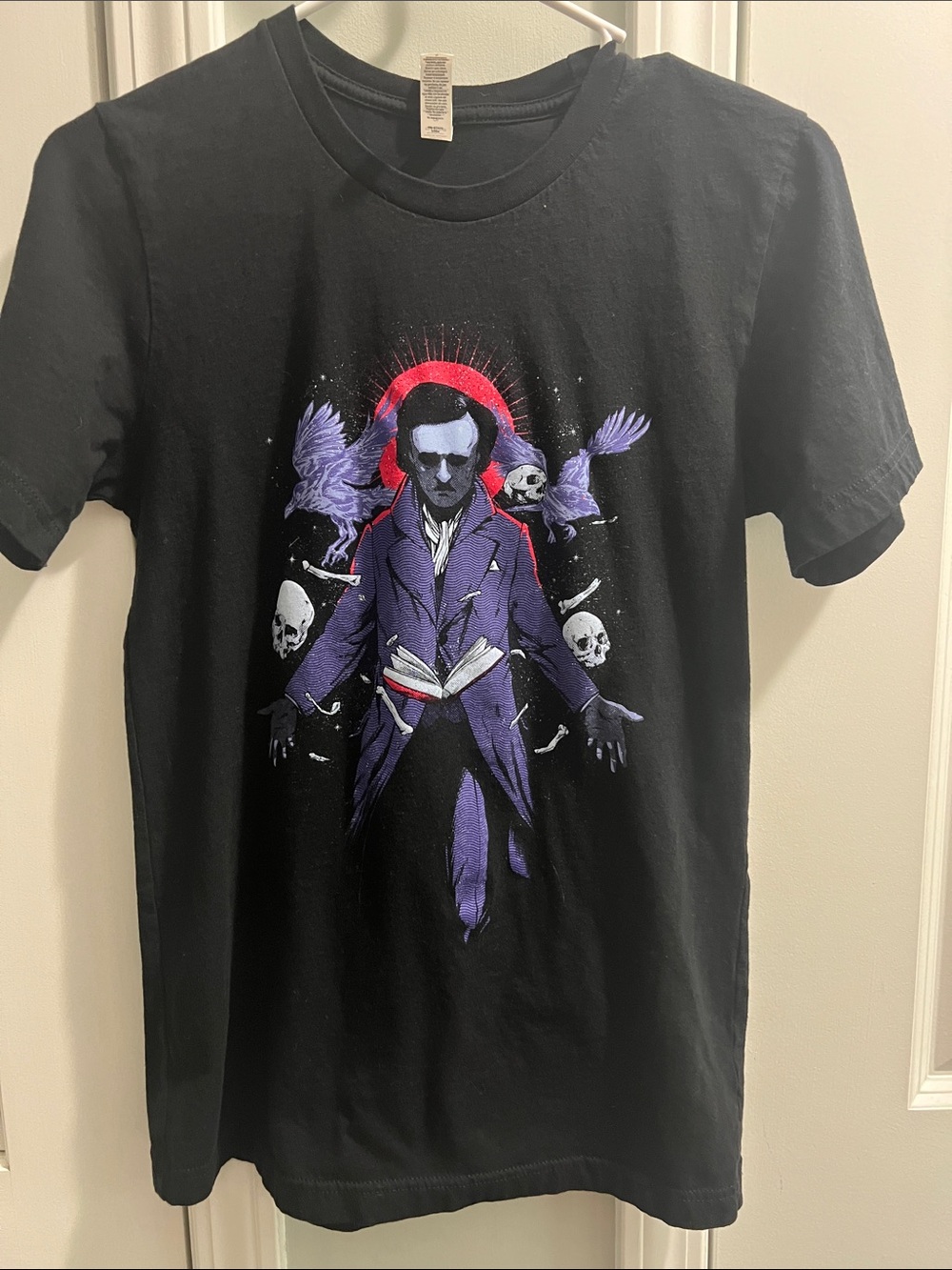 Men's Black Graphic Poe Illustration Tee - Purple Accent